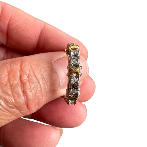 Two Tone Gold and Silver Crisscross Ring with Rhinestones - Picture 5 of 6